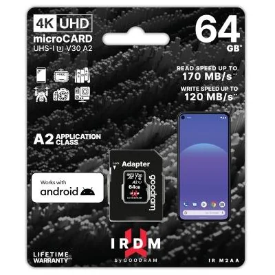 microSD IRDM by GOODRAM 64GB UHS I U3 A2 + adapter